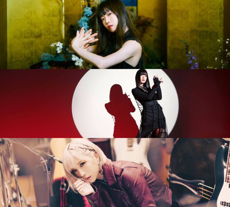 Collage of the performing artists at SACRA MUSIC FES. @ AnimagiC 2022. The performing artists are Aimer, ASCA and ReoNA.
