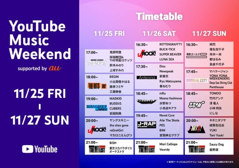 YouTube Music Weekend Vol.6 Time schedule