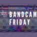Text of "Bandcamp Friday" and "Suggestions March 2023" on top of a radio, edited in a way that there was a glitch. The result is that there are more radio's in the image. With added filters it is made colourful with the added colours of red, blue and green and mixes of that.