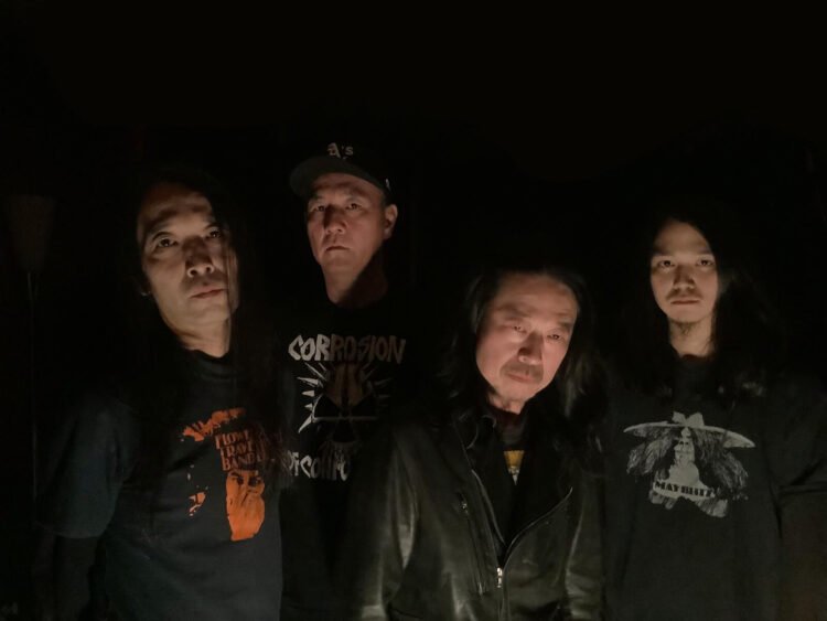 Church of Misery's tour members for 2023 European tour: bass player Tatsu Mikami, drummer Toshiaki, vocalist Kazuhiro Asaeda and guitarist Fumiya Hattori.