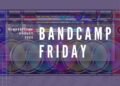 Text of "Bandcamp Friday" and "Suggestions August 2023" on top of a radio, edited in a way that there was a glitch. The result is that there are more radio's in the image. With added filters it is made colourful with the added colours of red, blue and green and mixes of that.