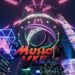 Promotional image of Music Vket 5 in VRChat with the logo and cyberpunk design