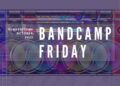 Text of "Bandcamp Friday" and "Suggestions October 2023" on top of a radio, edited in a way that there was a glitch. The result is that there are more radio's in the image. With added filters it is made colourful with the added colours of red, blue and green and mixes of that.