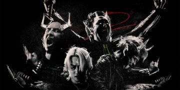 A almost monochrome photo of the four members of reggae punk band SiM, there are some things drawn on the band members, such as horns. In addition, some members show emotion in the form of screams or a smile.