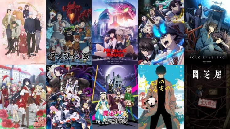 Anime key visuals from: Yubisaki to Renren (ゆびさきと恋々) - Studio: Ajia-do, Dungeon Meshi (ダンジョン飯) - Studio: Kadokawa, Metallic Rouge - Studio: BONES, Ao no Exorcist: Shimane Illuminati-hen (青の祓魔師 島根啓明結社篇) - Studio VOLN, Ore dake Level Up na Ken (俺だけレベルアップな件) - Studio: A-1 Pictures, Mato Seihei no Slave (魔都精兵のスレイブ) - Studio: Seven Arcs, Akuyaku Reijou Level 99: Watashi wa Ure-Boss desu ga Maou dewa Arimasen (悪役令嬢レベル99 ～私は裏ボスですが魔王ではありません～) - Studio: Jumondo, Mahou Shoujo ni Akogarete (魔法少女にあこがれて) - Studio: Asahi Production, Kyuujitsu no Warumono-san (休日のわるものさん) - Studio: SynergySP, Shin-Ei Animation, and Yami Shibai 12 (闇芝居 十二期) - Studio: ILCA
