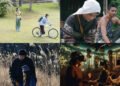 The image is a collage of three scenes from Japanese films that are shown during CinemAsia 2024: "Remembering Every Night", "September 1923", and "Evil Does Not Exist". The fourth photo includes people wearing virtual reality headsets.