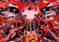 This is a digital painting of the avatar of Vocaloid producer and songwriter Kikuo with colourful and flowing long hair and two red horns. The painting shows Kikuo in a movement where he moves his arms, making it look that he has several arms. The avatar seems to be mysterious with a quiet but expressive look. This painting has been used for the Kikuo World Tour 2024 – 2025 “Kikuoland-Go-Round” promotion.