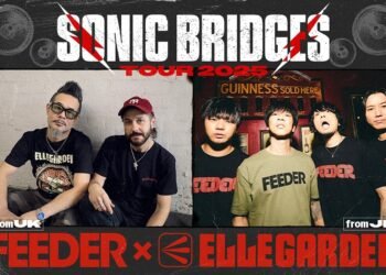 Banner promoting Sonic Bridges Tour 2025 with the band photos of FEEDER and ELLEGARDEN.