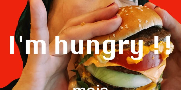'I'm hungry !!' album cover, where one of the band members of Moja is eating a cheeseburger.