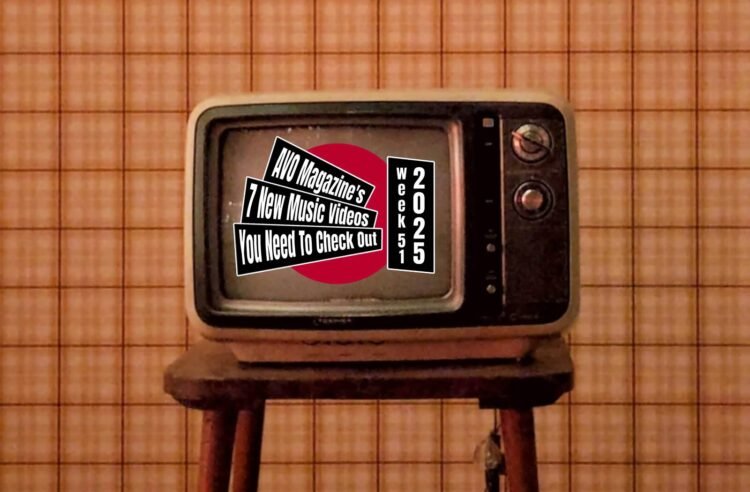 Music Video Roundup logo on top of a design with the red dot (inspired by the Japanese flag) on top of a photo of an old television, placed on a chair with orange-coloured tiles on the background. (Photo by Hamed Asad, edited by Francisca Hagen)