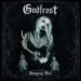 EP artwork cover for Godfrost's EP release 'Hanging Doll'. It is a monochrome photo of a woman with long hair, dressed in a black dress with a gothic theme. It has eerie elements with dark makeup and lenses that makes her eyes white. She is holding horns whanging dolls attached to them.